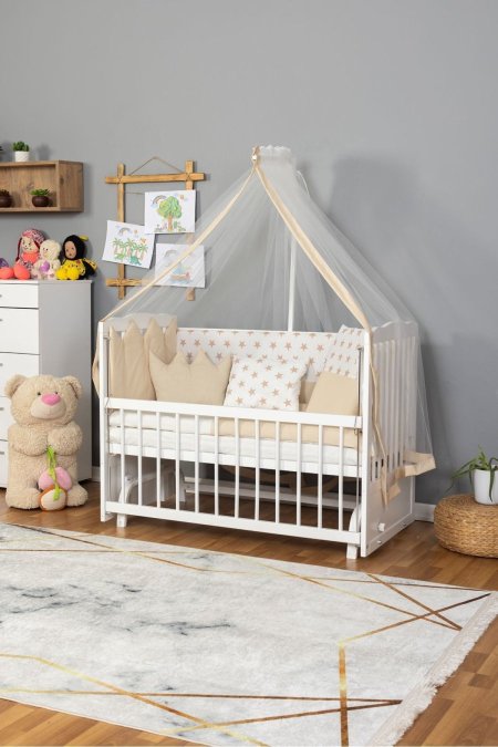 سرير خشب زان ابيض 120*60 - مفرش بني