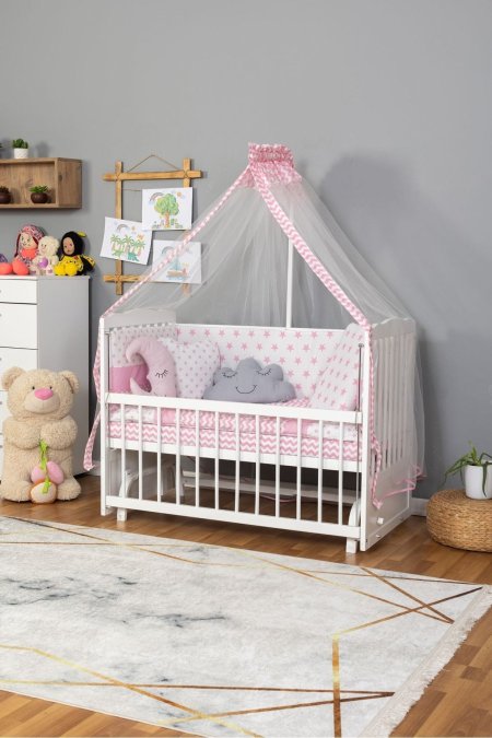 سرير خشب زان ابيض 120*60 - مفرش زهري